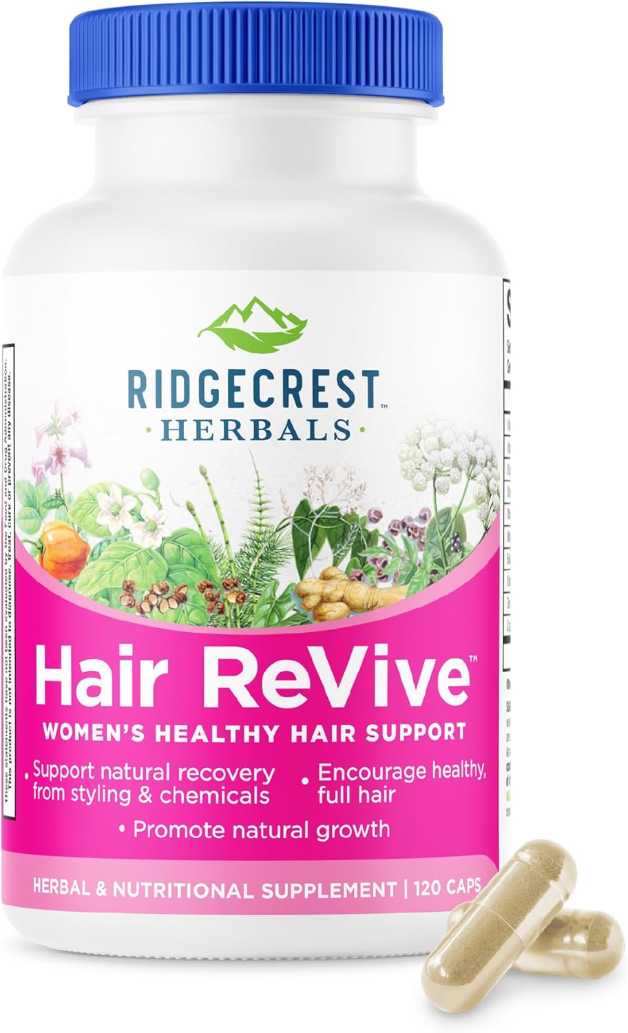 RidgeCrest Herbals Hair ReVive, Nutritional Hair Supplement with Vitamin C, Biotin (6000mcg), Zinc