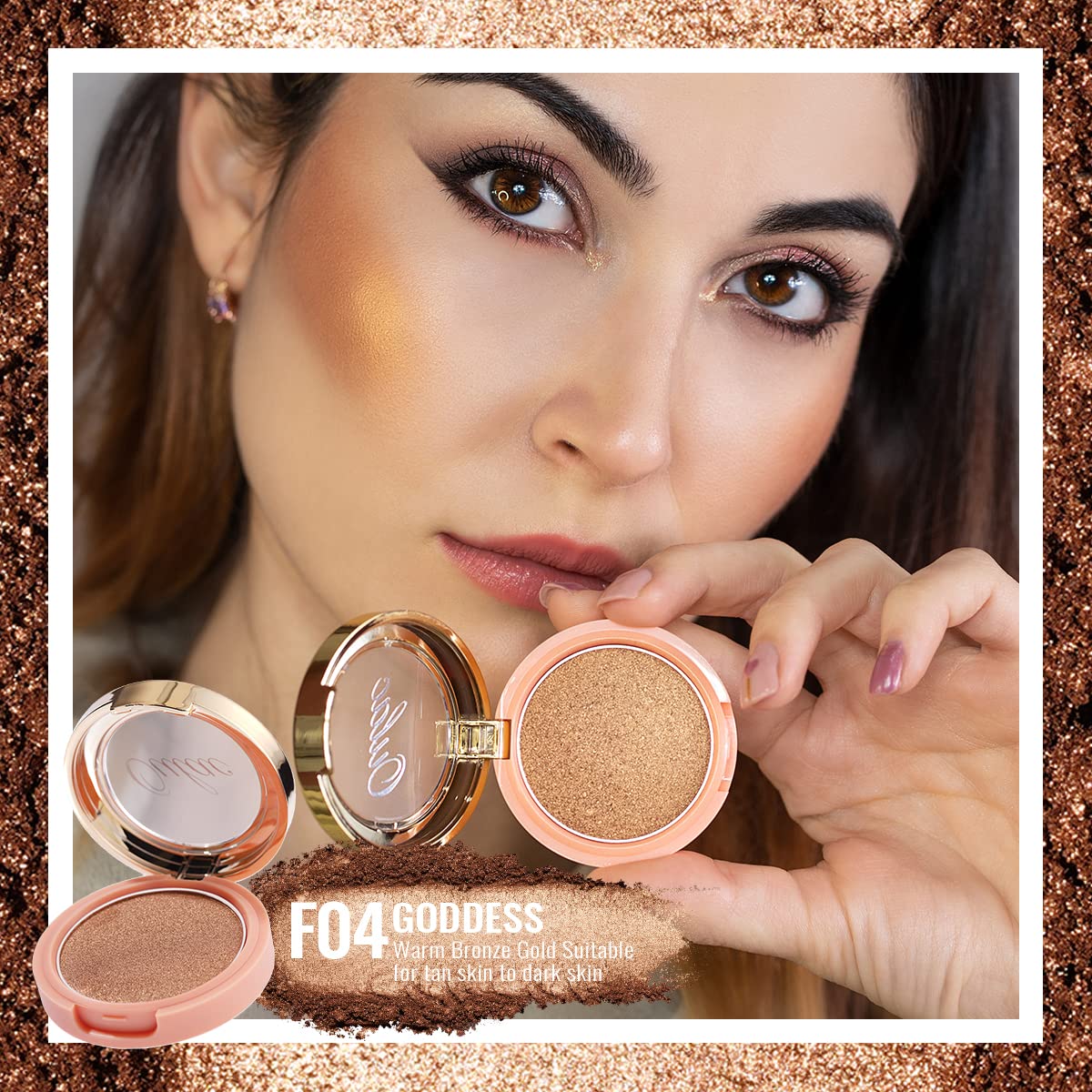 Oulac Blush Bronze Shimmer Powder 2 in 1|Creamy Texture Powdery Blush|Tanning Color Finish| High