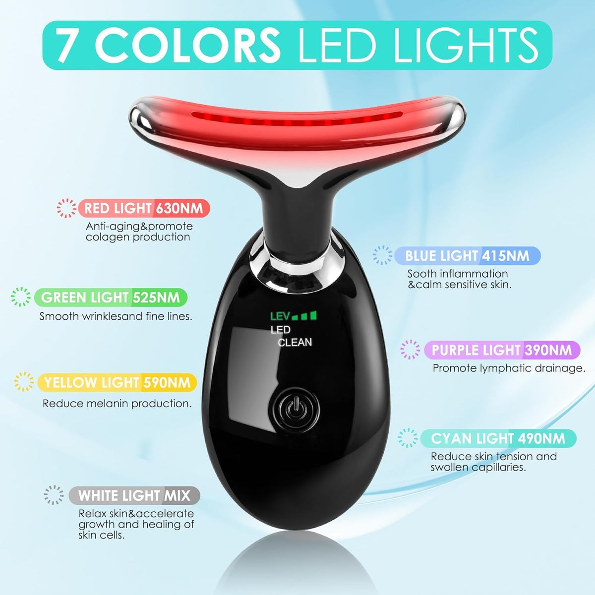 Facial Massager Red-Light-Therapy-for-Face and Neck, Face 𝖲 culpting Wand with 7 Color (Bright
