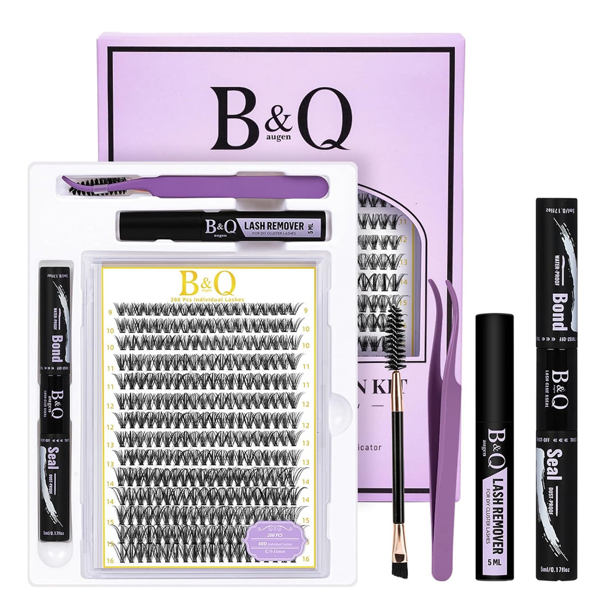 B&Q Lash Clusters Kit 280PCS Eyelash Clusters Kit,40D C 9-16MIX Individual Lash Comfortable Eyelash