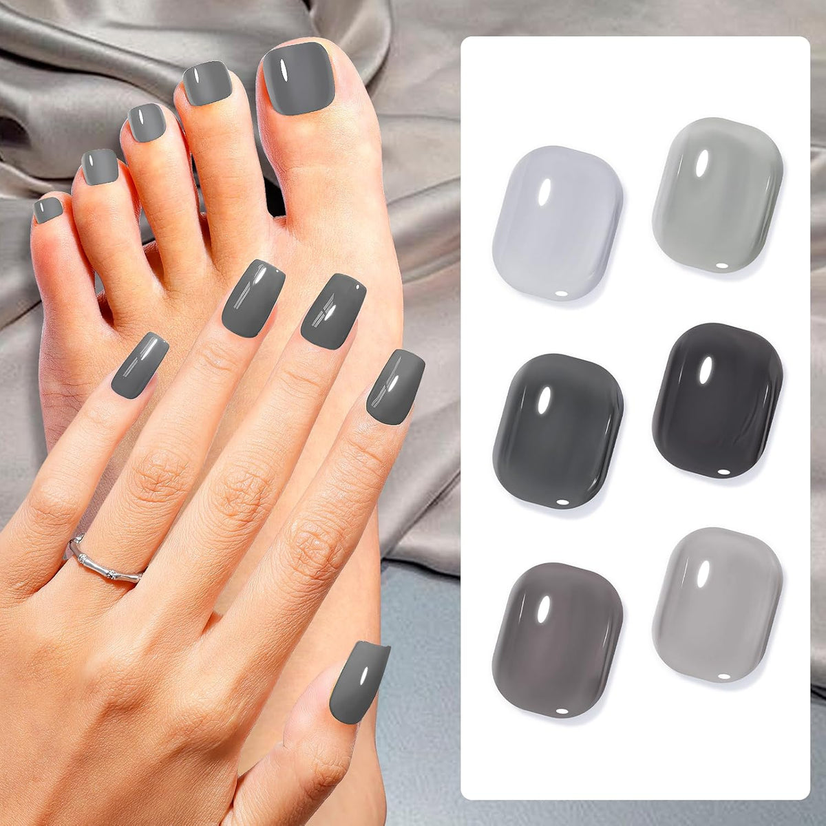 GELLEN Gray Nail Polish Set, Fall Winter Trendy Grey Regular Nail Polish Quick Air Dry 6 Dark Light