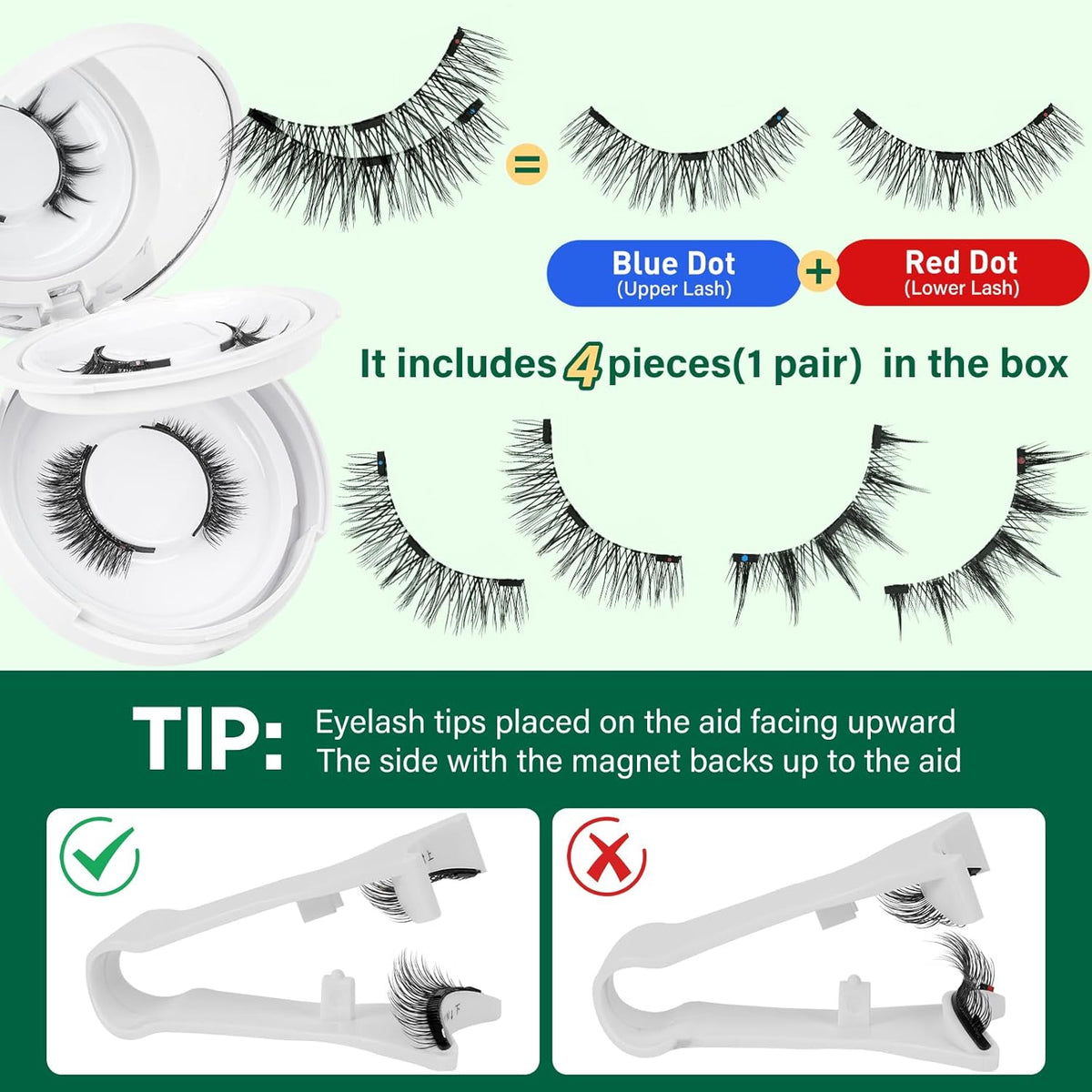 KEYYOU Reusable Magnetic Eyelashes 2 Pair with Applicator No Glue Needed 3D Natural Magnetic