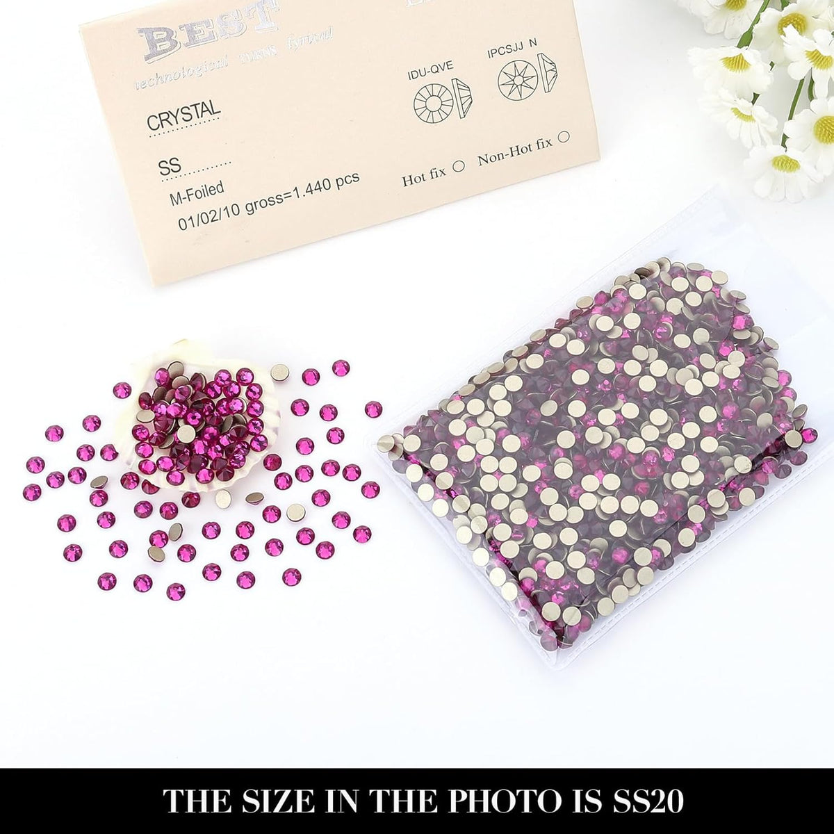 Novani Fuchsia Rhinestones 1440pcs Flat Back Round Rhinestone Style 2088 Sparkly Crystal Gemstones