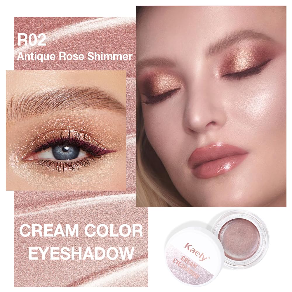 Cream Glitter Antique Rose Shimmer Metallic Eyeshadow Palette Makeup, Natural Single Mini Instant