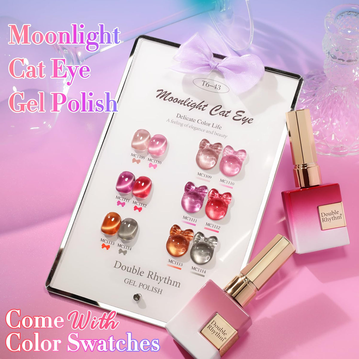Double Rhythm Cat Eye Gel Nail Polish Set of 6 Same Color Same Bottle 0.5 Oz Shimmer Glitter with