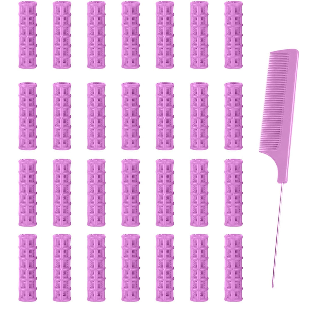 28PCS Self Grip Small Hair Rollers Set, 0.6in Plastic No Heat Roller Hair Curlers with Comb