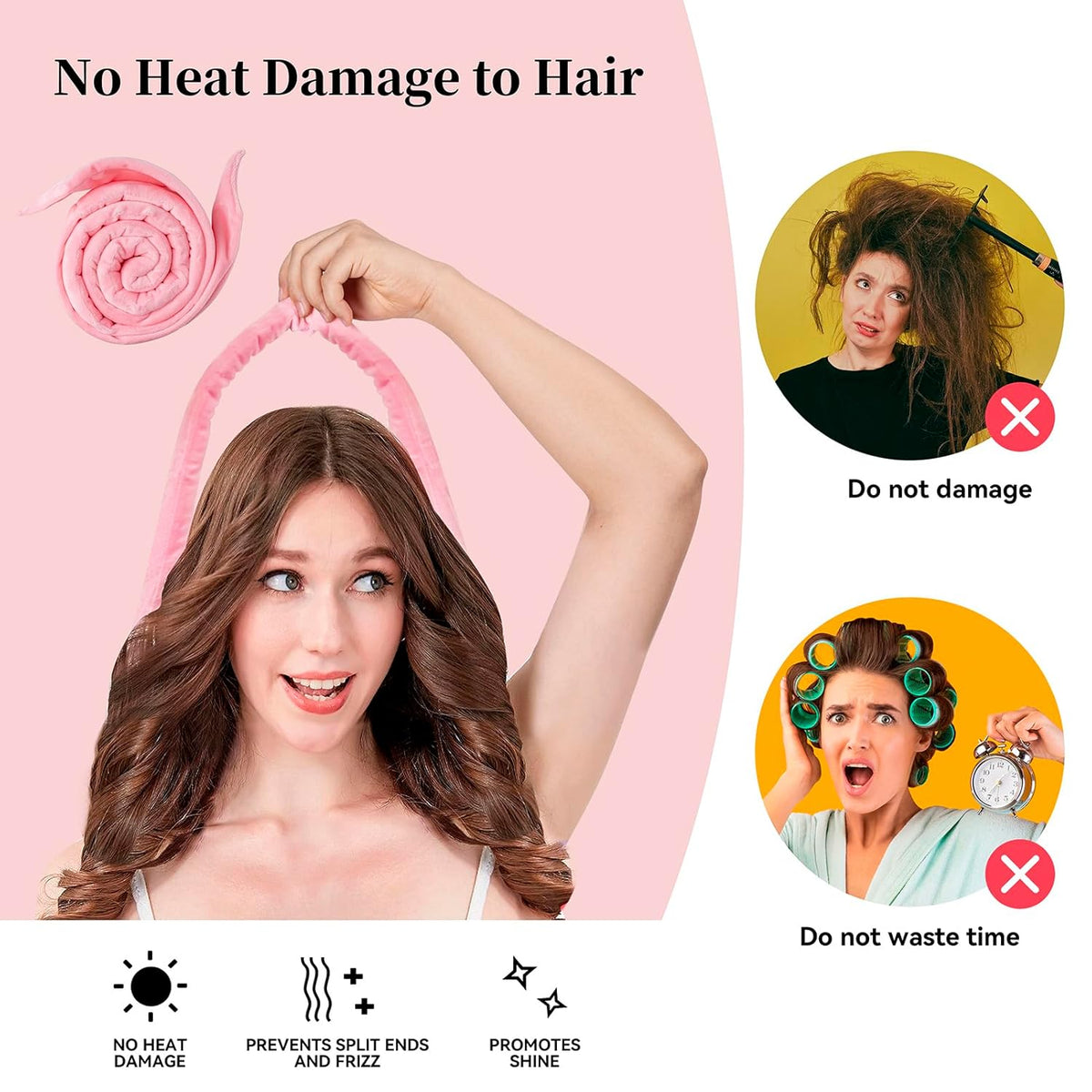 Upgraded 60" Extra Long Soft Heatless Hair Curlers to Sleep In, No Heat Hair Rollers (Pink)