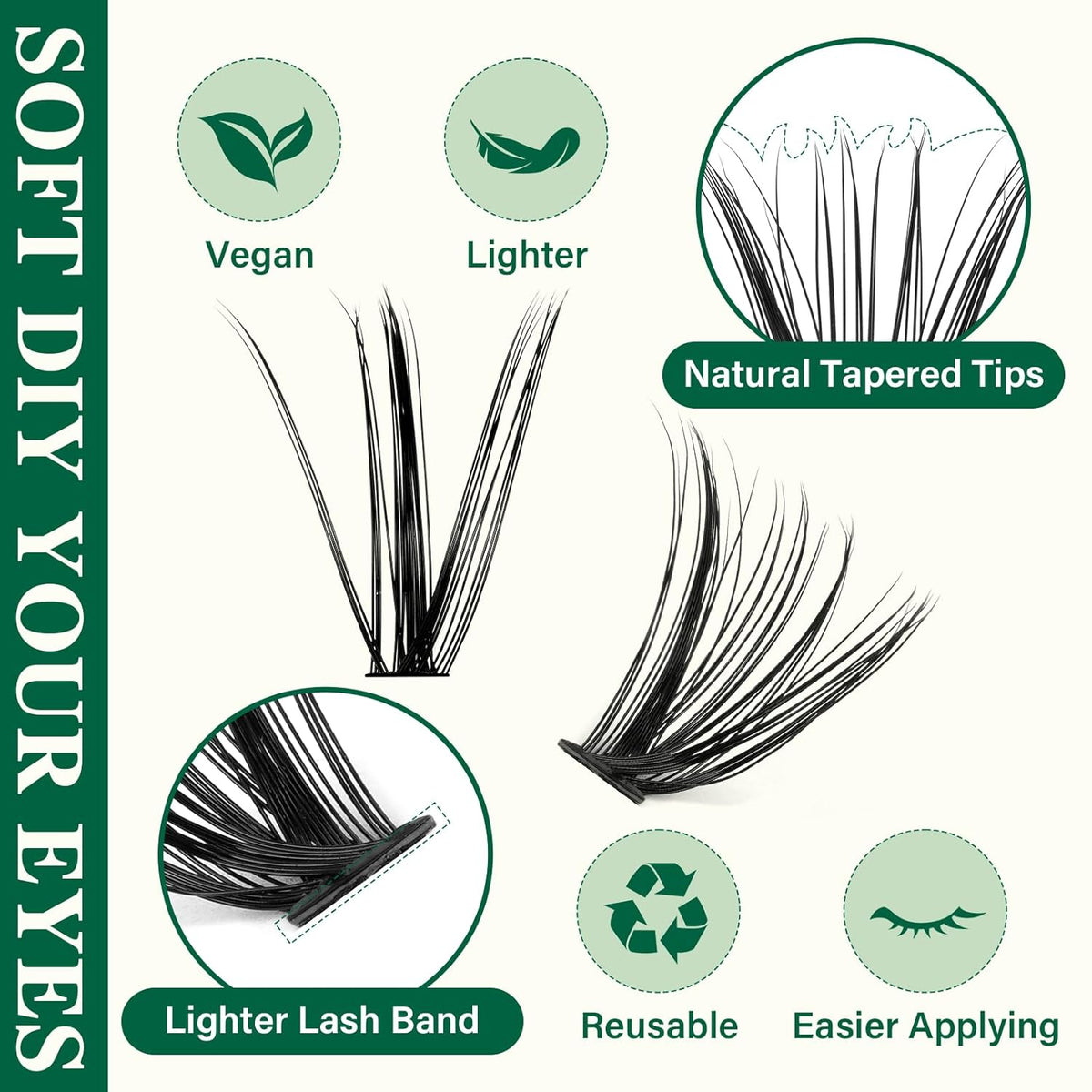 KEYYOU Lash Extension Kit DIY 280Pcs Lash Clusters Eyelash Extension Kit 30D40D,D Curl 9-18MIX Lash