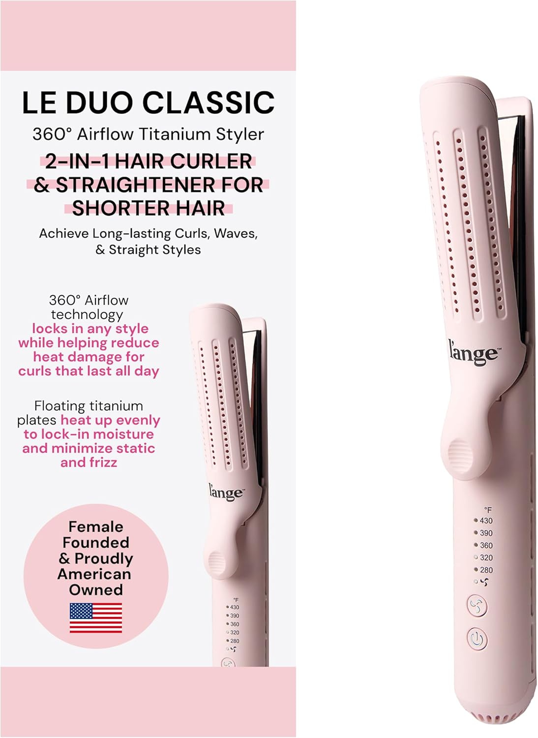 L'ANGE HAIR Le Duo Standard 360° Airflow Styler | 2-in-1 Curling Wand & Titanium Flat Iron Hair