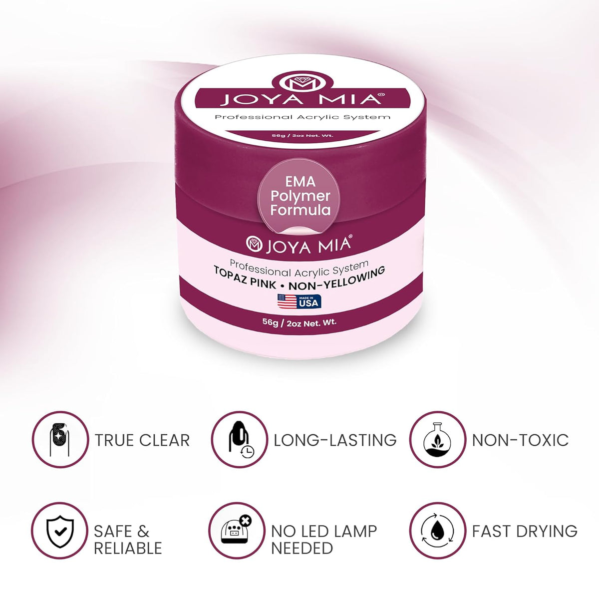 Joya Mia Acrylic Powder for Nails, MMA-Free, Super Adhesion Professional Powder for Flawless &