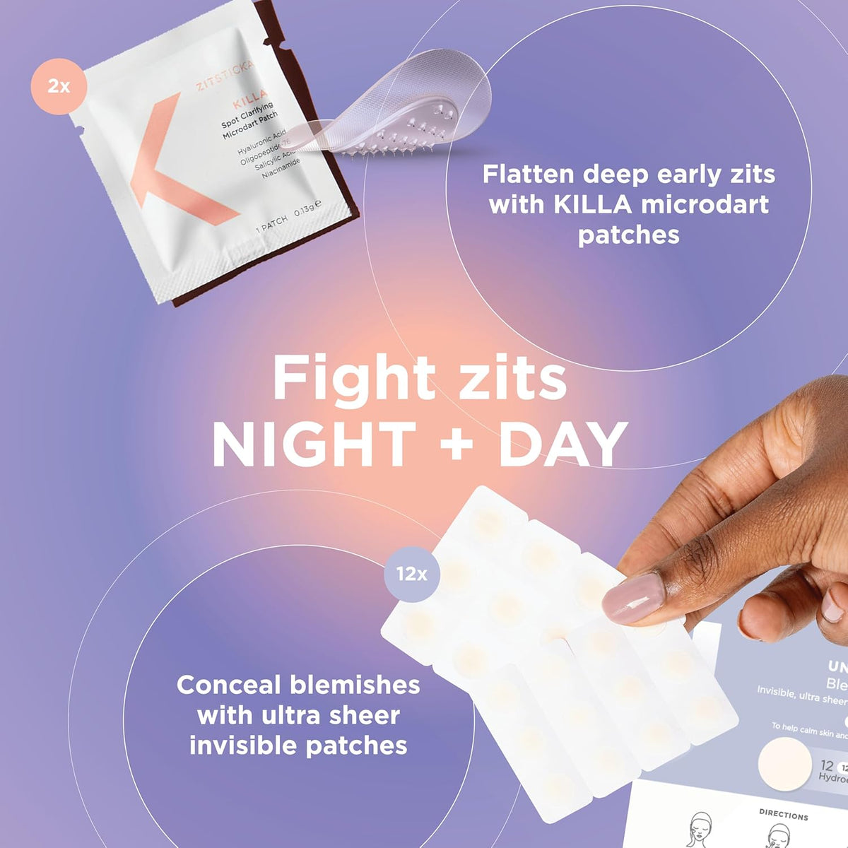 ZitSticka Invisible Pimple Patches for Face, Hydrocolloid Patches, Ultra-Thin Clear Azelaic Acid &