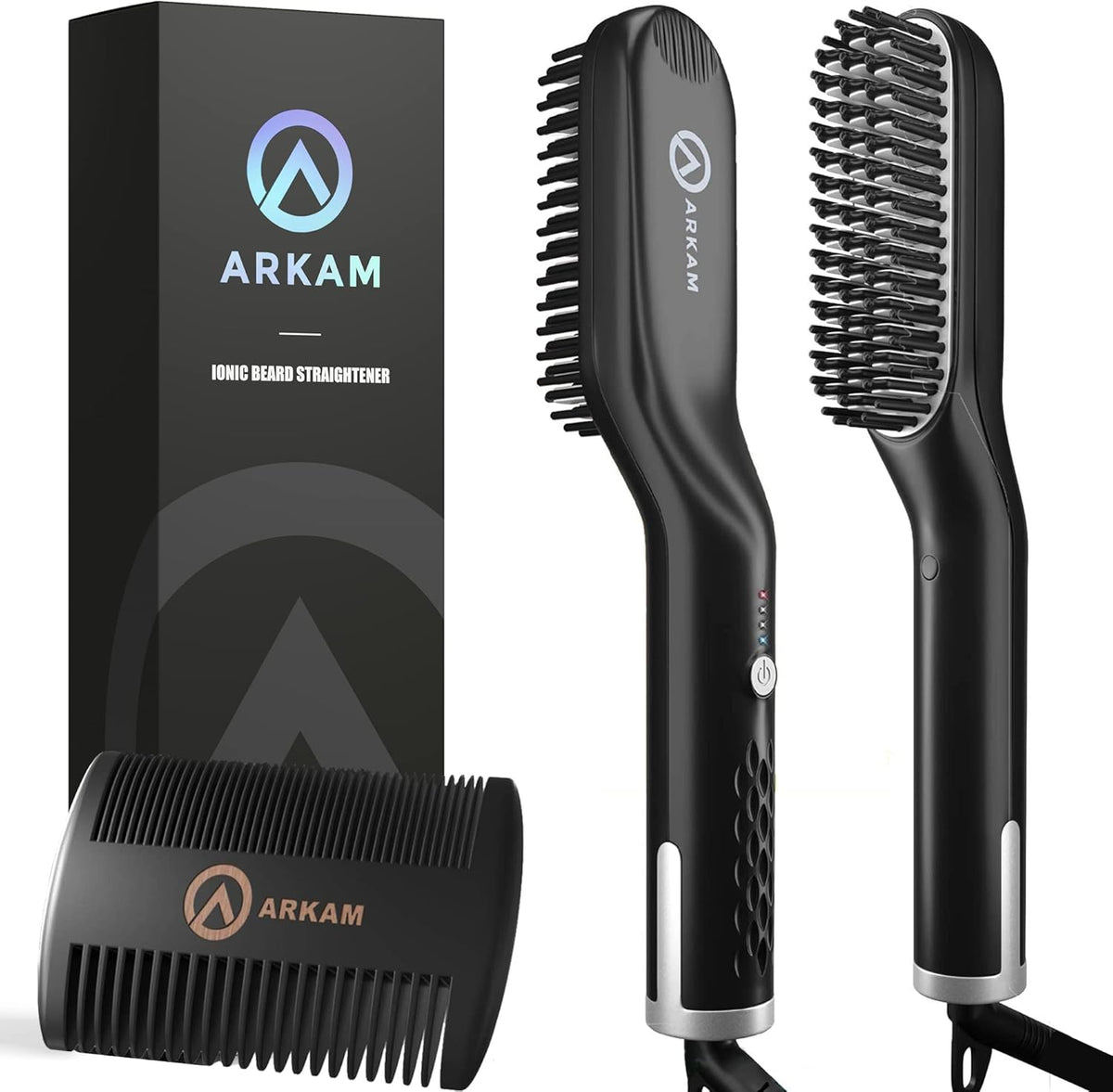 Arkam Beard Straightener for Men - Original Heated Beard Brush Kit w/Anti-Scald Feature, Dual