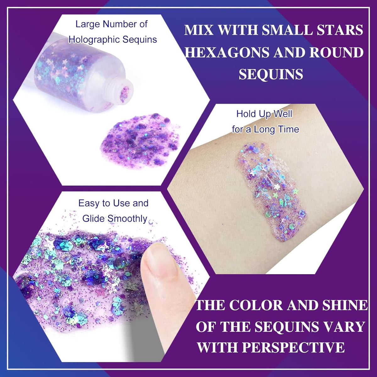 MEICOLY Light Purple Body Glitter,Chameleon Purple Mermaid Face Glitter,Mardi Gras Outfit for