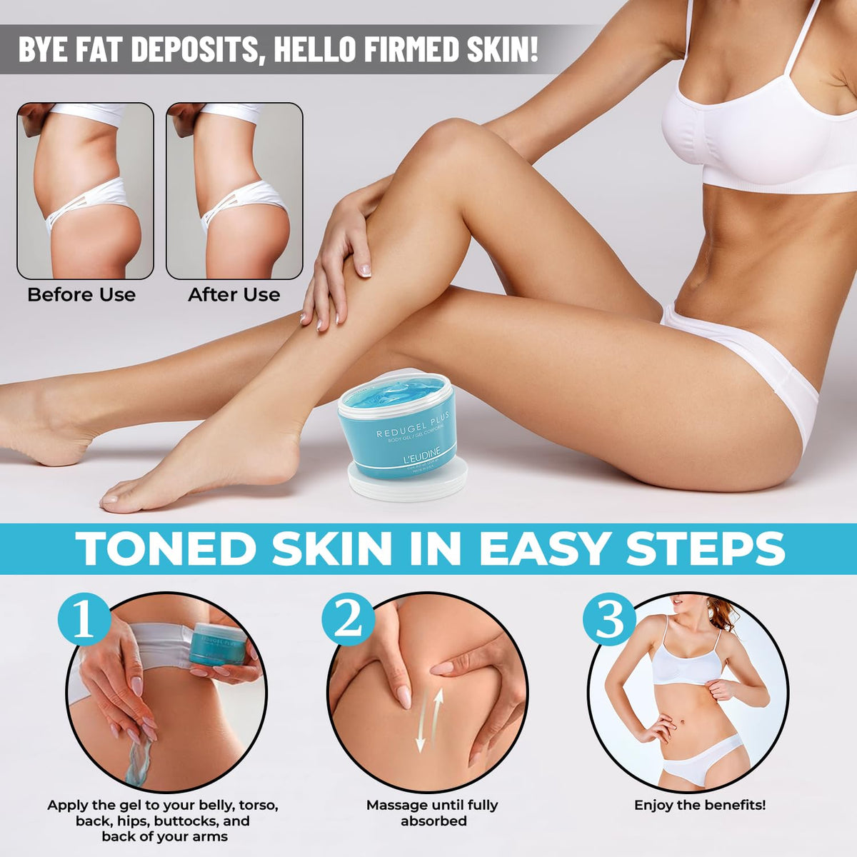 L’EUDINE Redugel Plus Skin Tightening Cream for Body, Firming Cream with Mint Oil, Field Horsetail