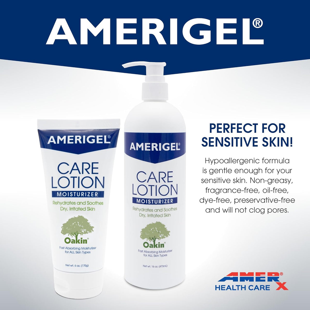 AMERIGEL Care Lotion – Hypoallergenic Moisturizer - Diabetic Skin Care - Rehydrates and Soothes