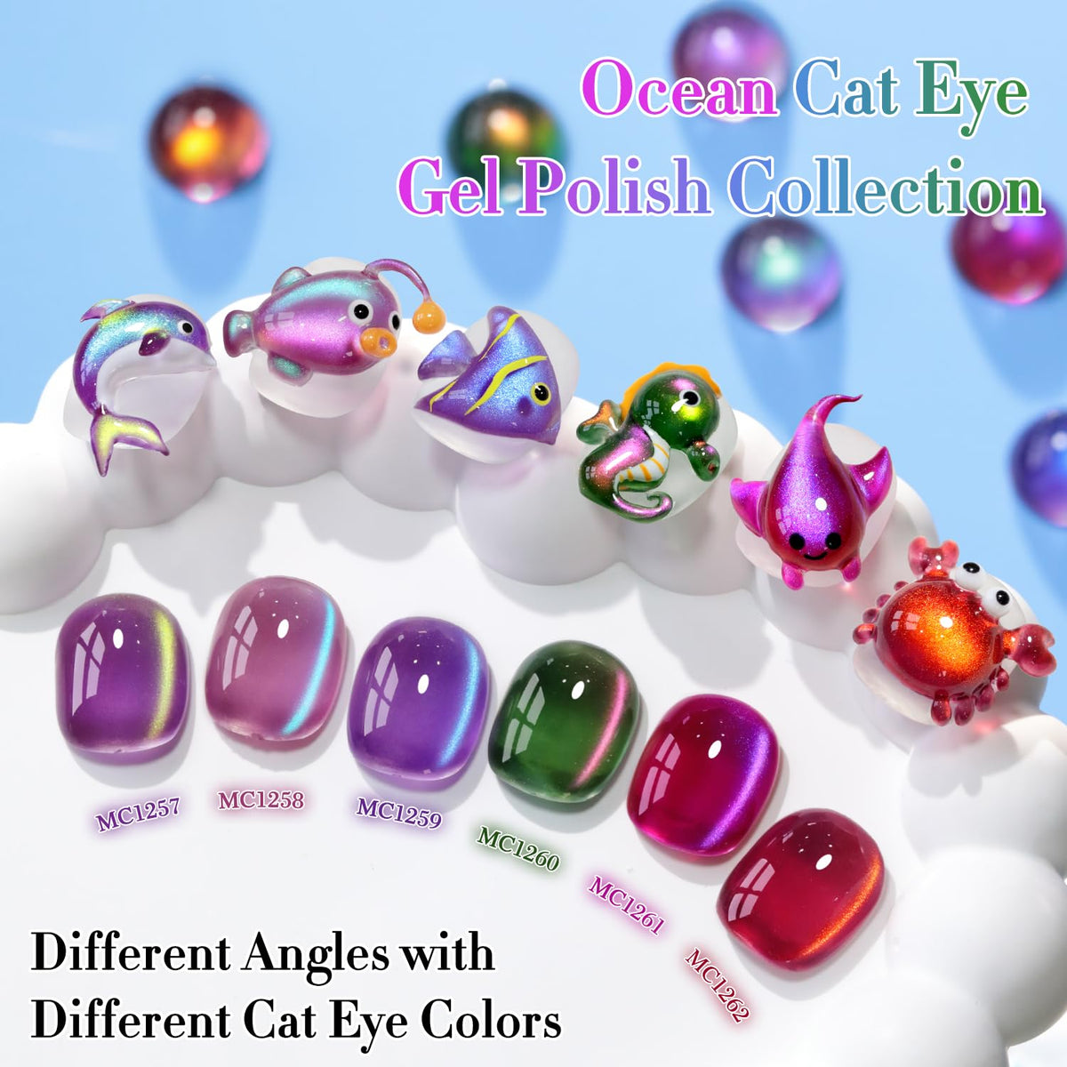 Double Rhythm Cat Eye Gel Nail Polish Set of 6 Same Color Same Bottle 0.5 Oz Shimmer Glitter with