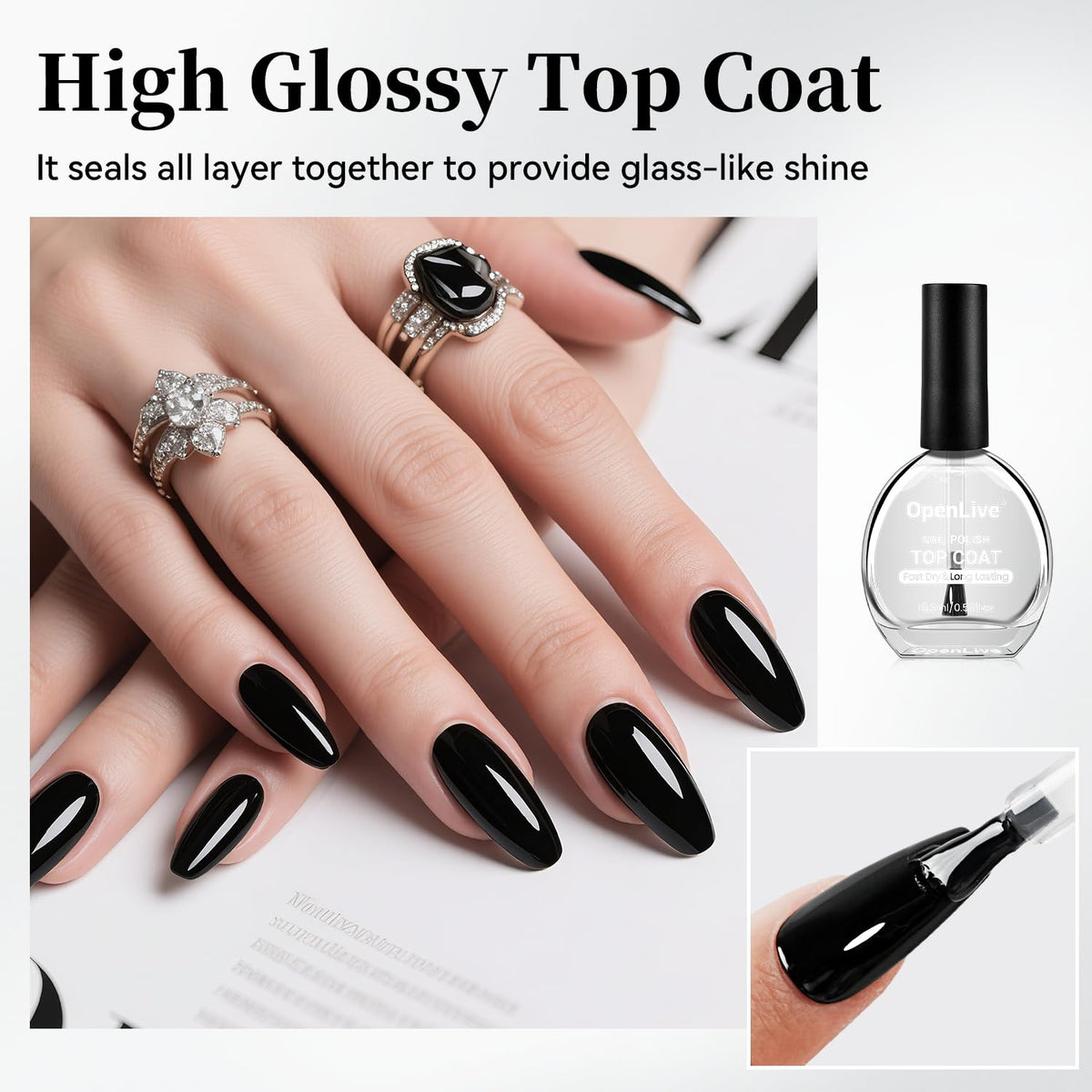 16.5ml Top Coat Clear Nail Polish, Quick Dry High Gloss Shine Large Volume Top Coat, Long Wear and