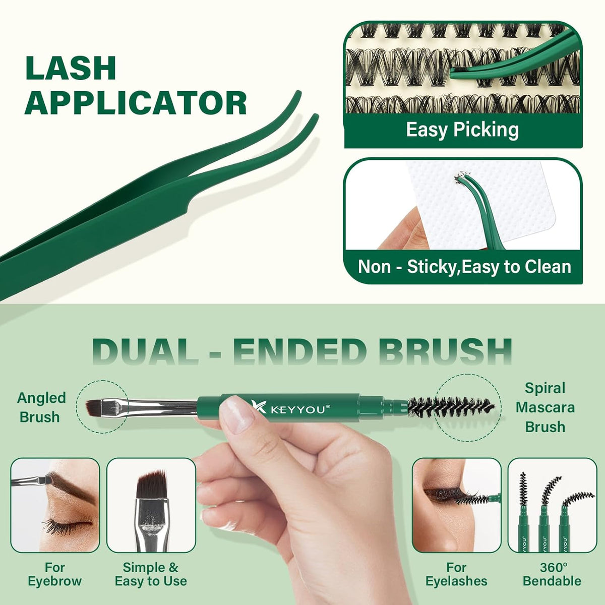 KEYYOU Lash Extension Kit DIY 300Pcs Lash Clusters Eyelash Extension Kit 40D C Curl 9-18MIX Lash