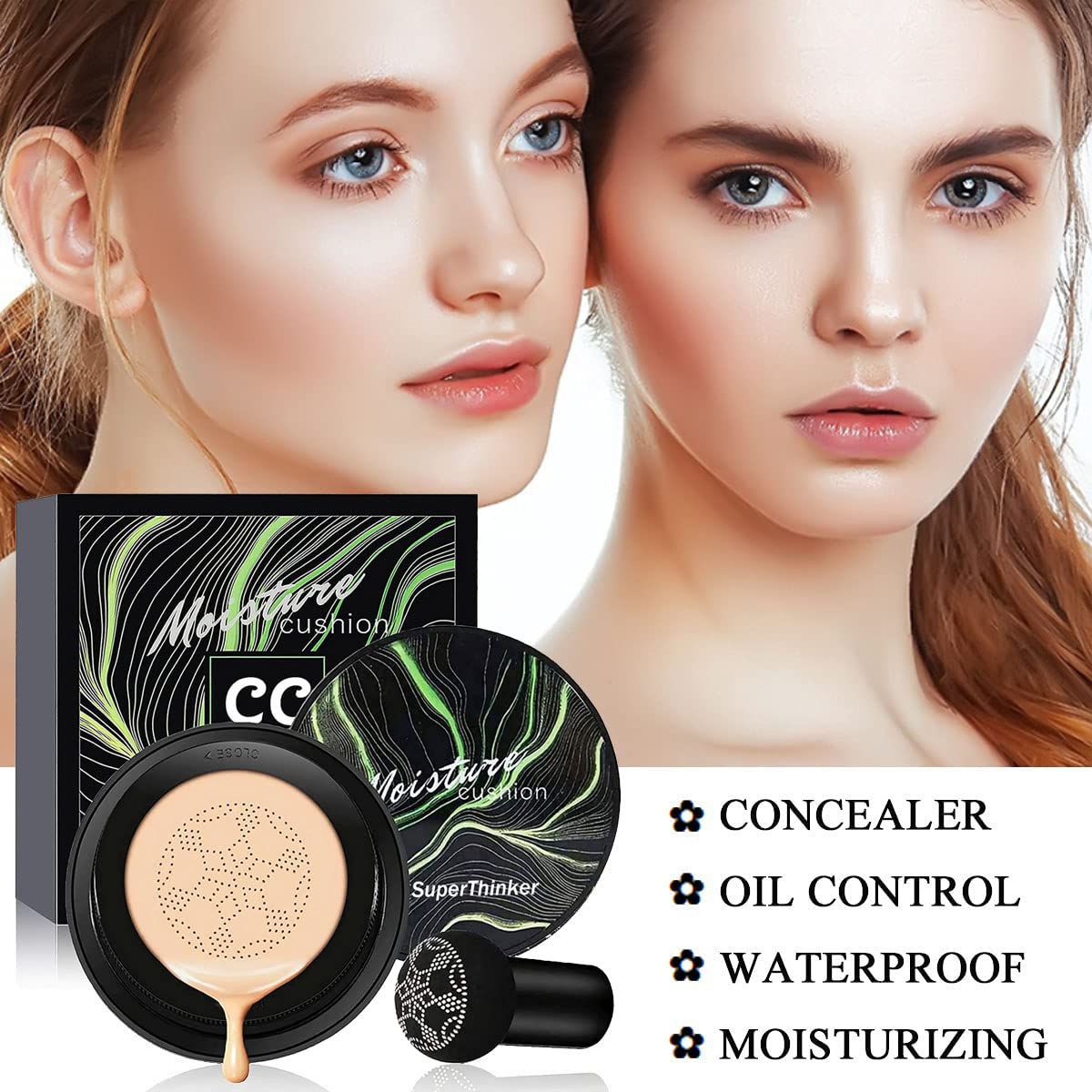 Air Cushion CC Cream Mushroom Head Cushion Foundation, BB Cream Face Makeup for Mature Skin