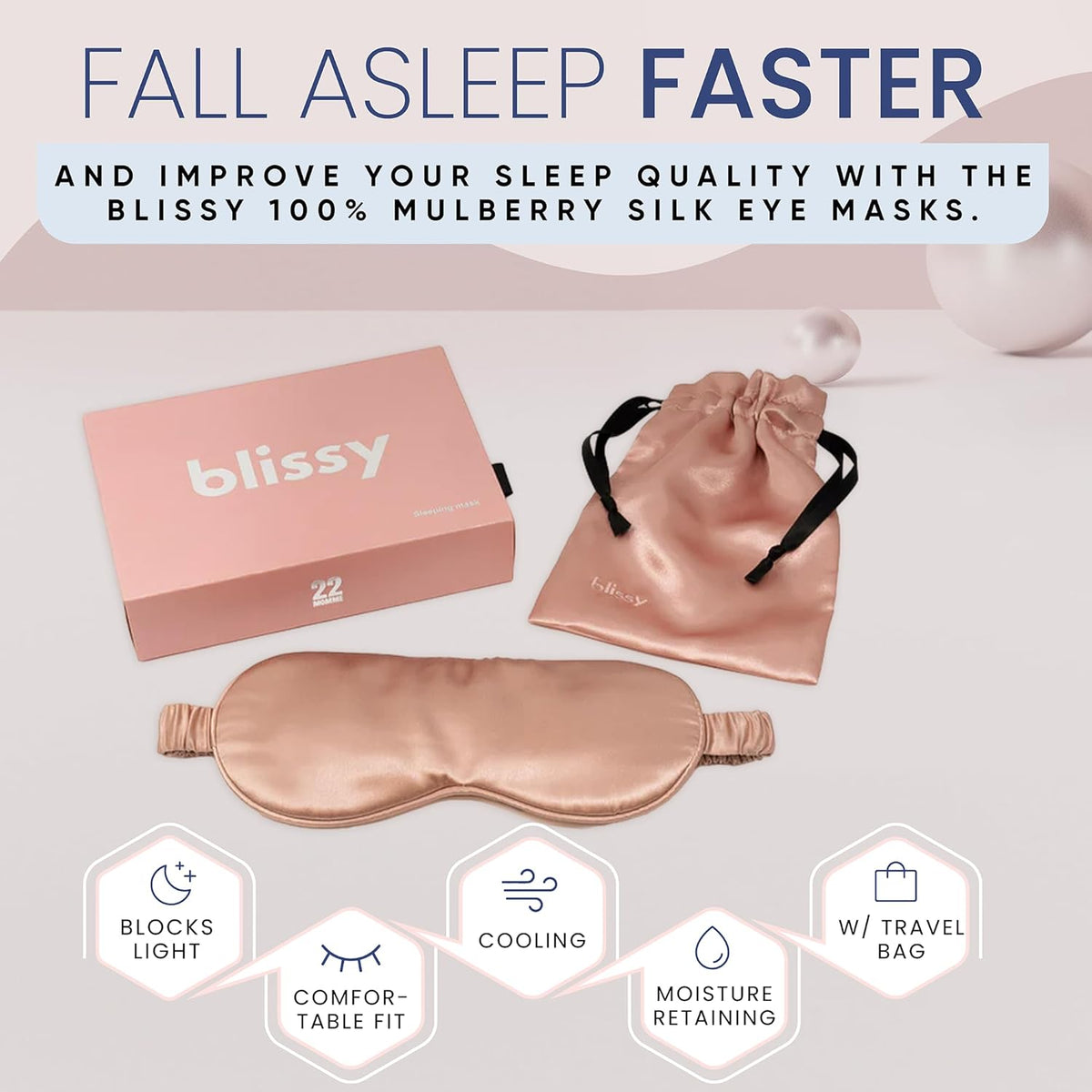 Blissy Silk Sleep Mask - Silk Eye Sleeping Mask for Women & Men for Total Blackout - 100% Pure
