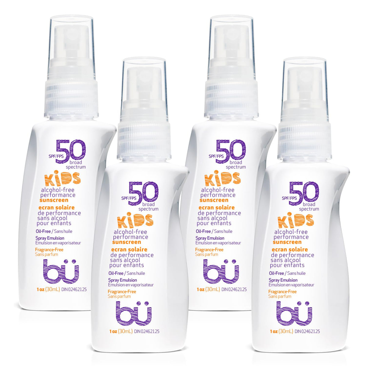 BU SPF 50 Fragrance Free Kids Sunscreen Spray for Face and Body, TSA Travel Size Sunscreen, Clear