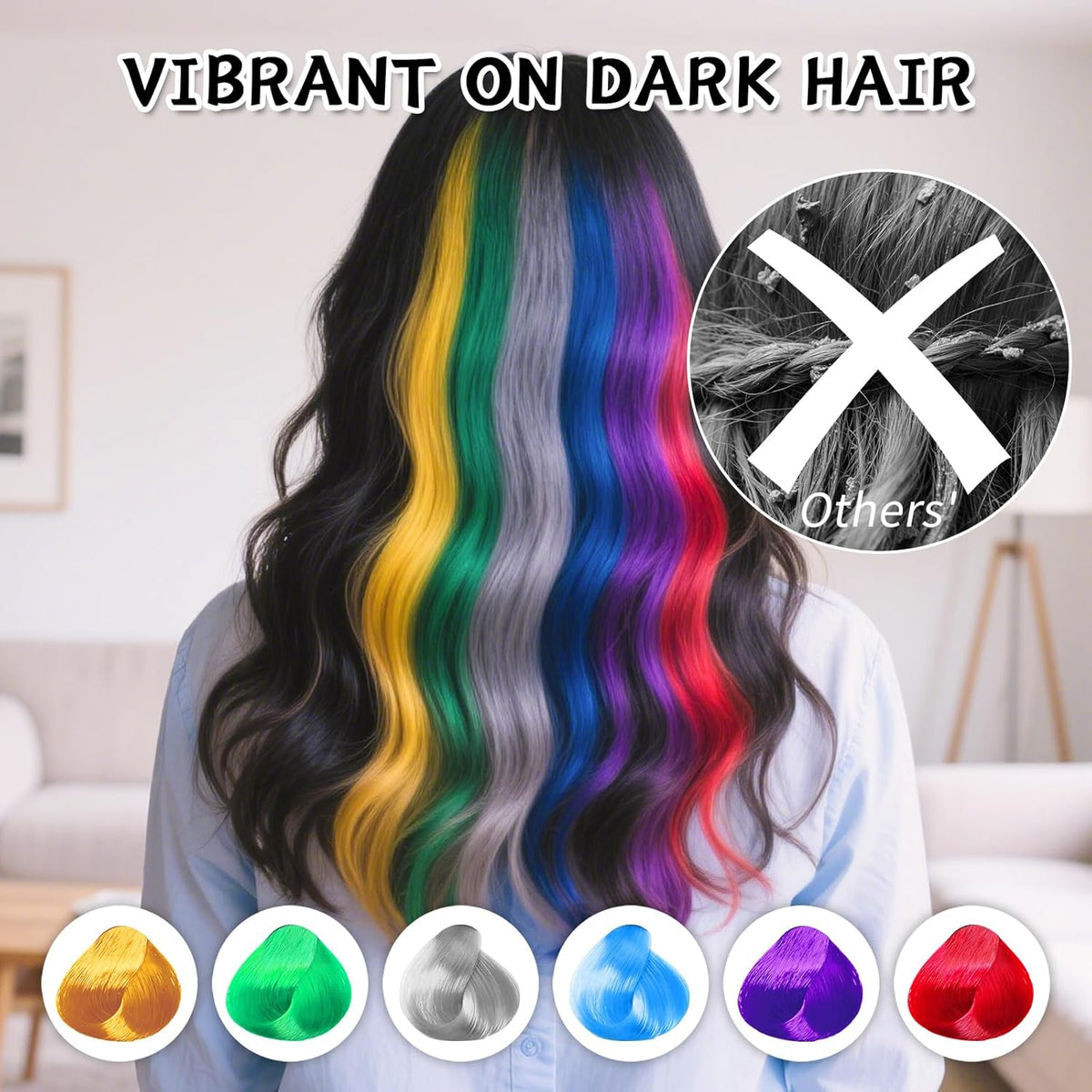 Byhoo 6PCS Temporary Hair Dye for Dark Hair, Hair Chalk for Girls, Kids Hair Dye, Washable Hair