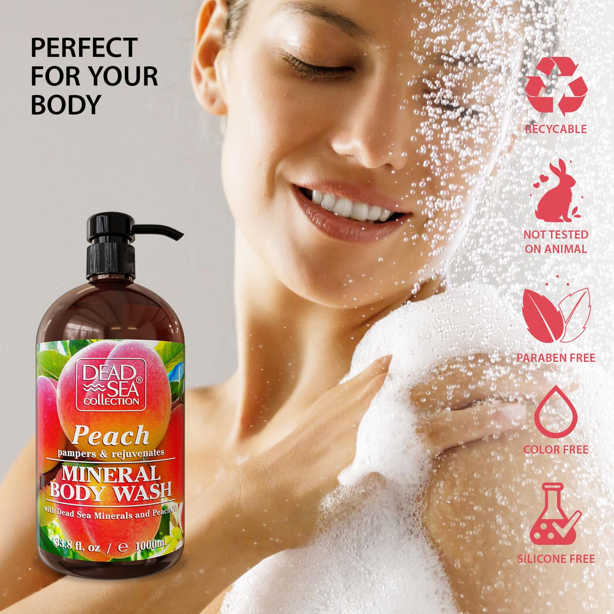 Dead Sea Collection Peach Body Wash for Women and Men - with Pure Dead Sea Minerals and Peach