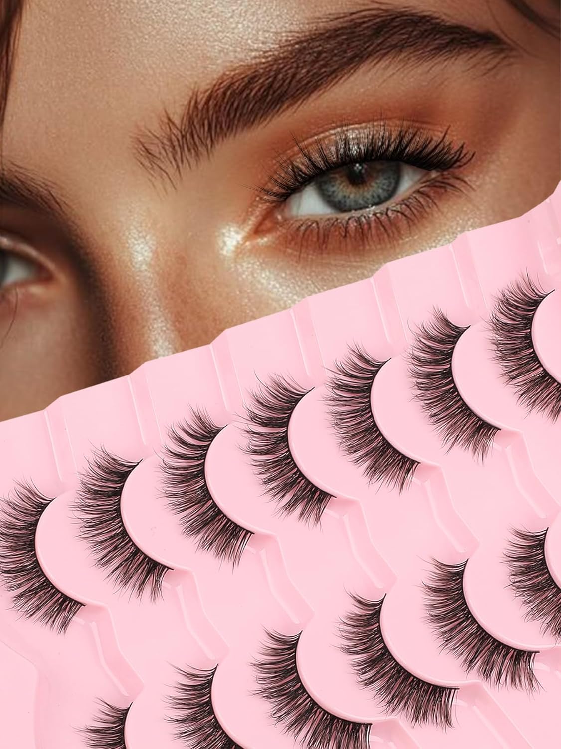 Lashes False Eyelashes 13MM Wispy Lashes Pack Fluffy Lash Strip EyeLashes with Thin Band C Curl