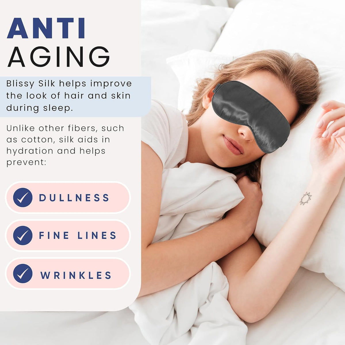 Blissy Silk Sleep Mask - Silk Eye Sleeping Mask for Women & Men for Total Blackout - 100% Pure