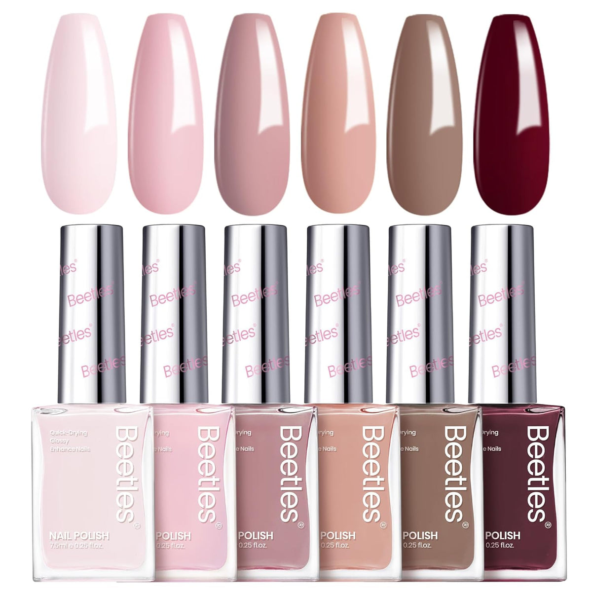 Beetles Fall Nail Polish Set Coconut Mousse 6 Colors, Nude Nail Polish Quick Dry Long Lasting