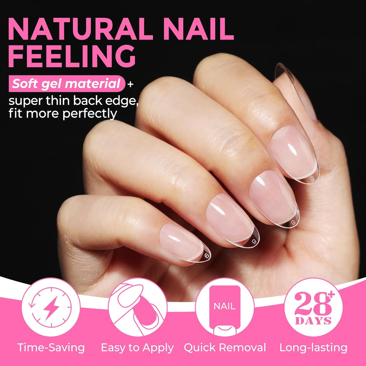 UNA GELLA Short Almond Round Fake Nails 216pcs Almond Press on Nails Pre-Shape Oval Gel Nail Tips