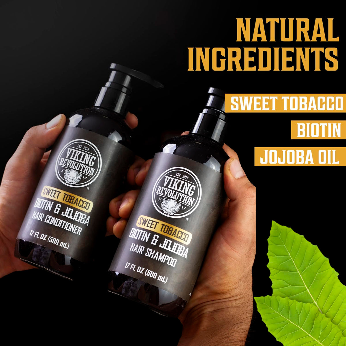 Viking Revolution Sweet Tobacco Mens Shampoo and Conditioner Set with Biotin and Jojoba Oil