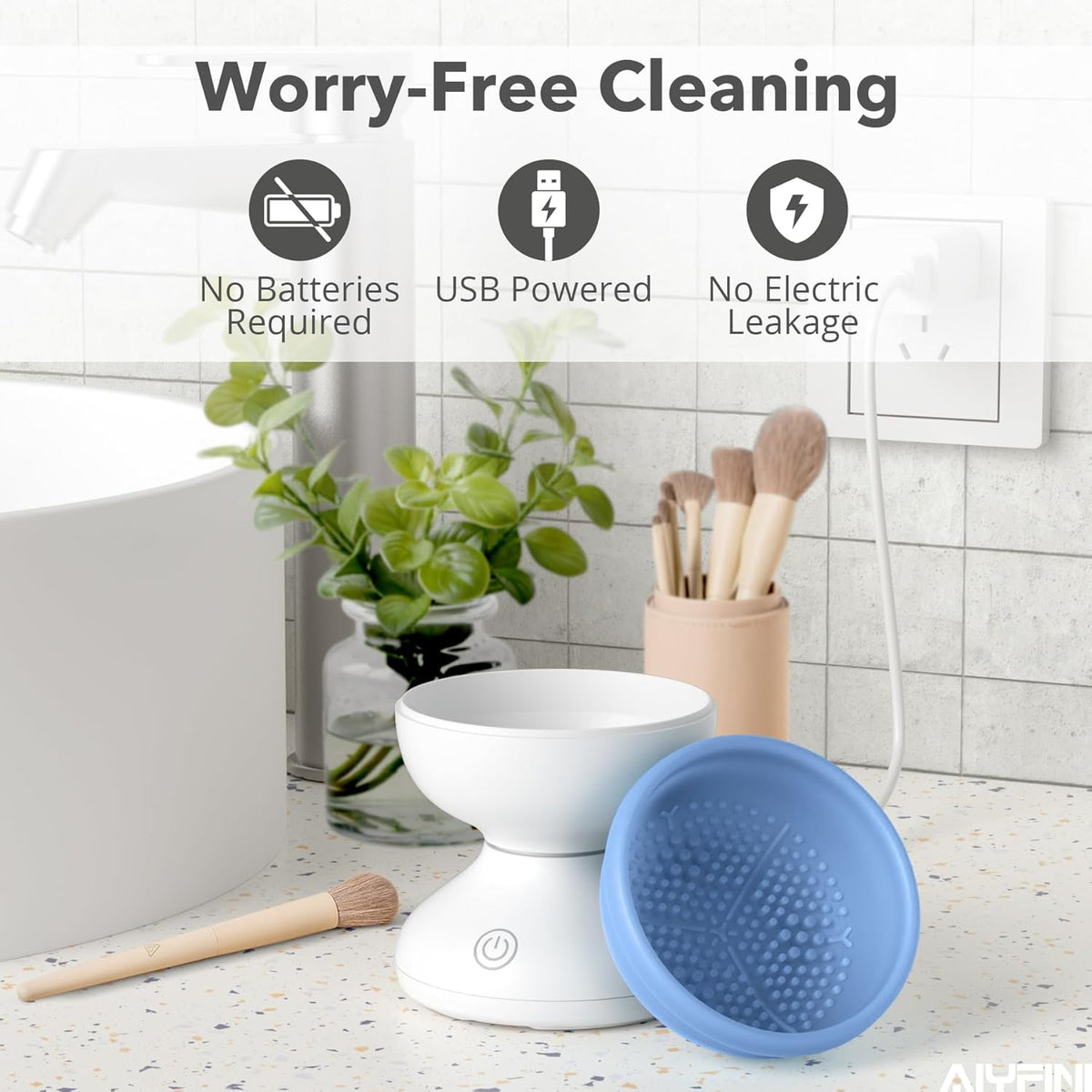 Alyfini Makeup Brush Cleaner Machine - Electric Make up Brushes Cleaner Cleanser Professional Tool
