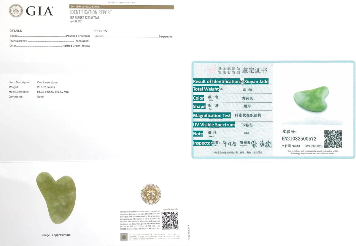 STARR-GIA Certified 100% Xiuyan Jade Gua Sha Massage Tool-Face Massager Reduces Puffiness-Gua Sha