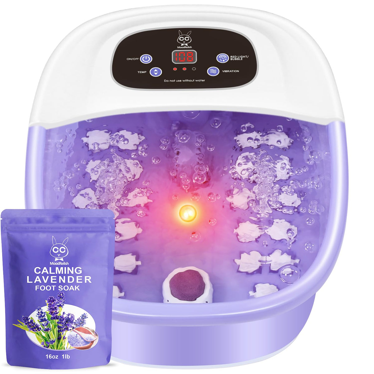 Foot Spa Bath Massager with Heat Bubbles and Vibration Massage and Jets, 16 OZ Calming Lavender