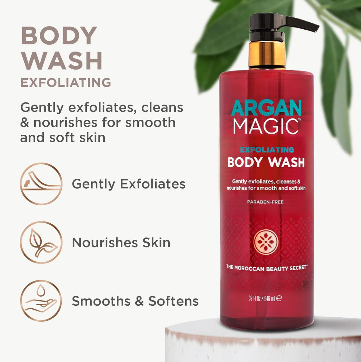 Argan Magic Exfoliating Body Wash - Exfoliates Cleanses Nourishes & Hydrates to Soften Skin - With