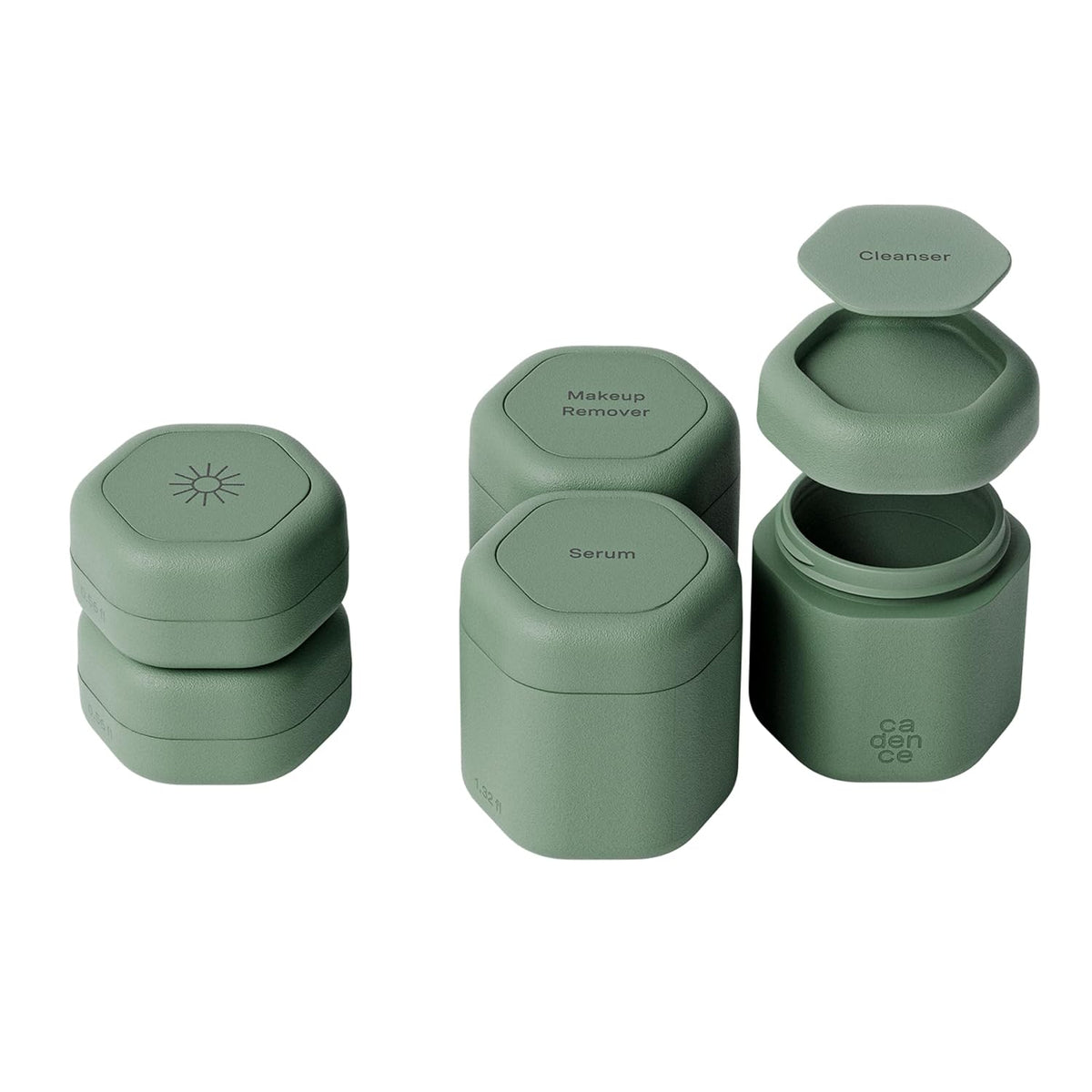 Cadence Travel Containers - Core Skincare Set - Magnetic Containers with Lids,2 Small (0.56oz) & 3