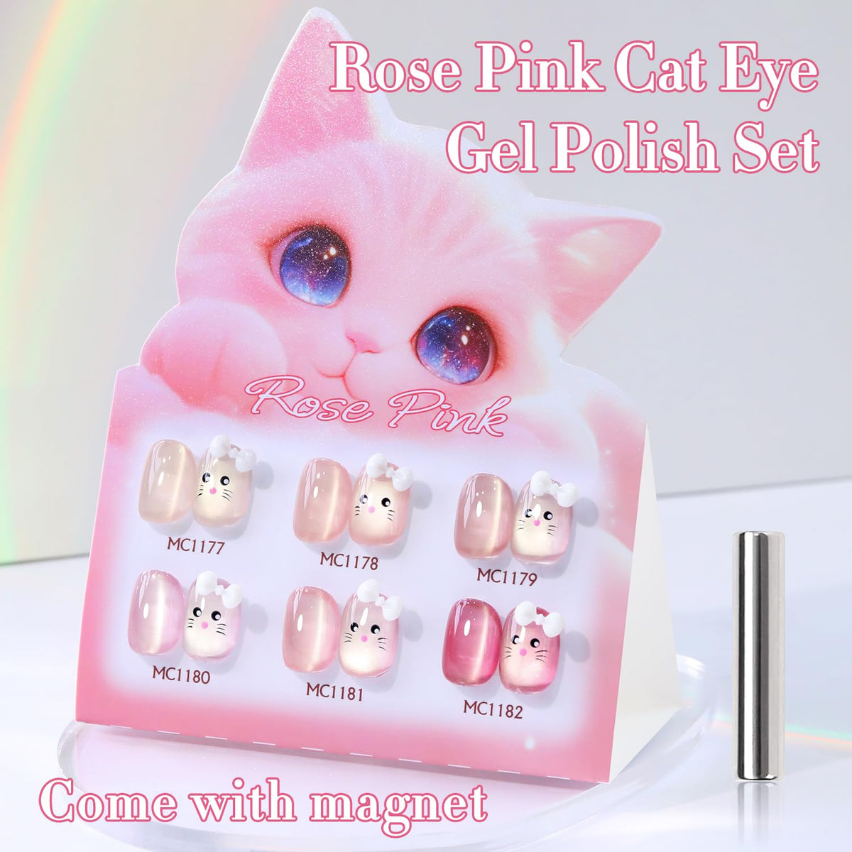 Double Rhythm Cat Eye Gel Nail Polish Set of 6 Same Color Same Bottle 0.5 Oz Shimmer Glitter with