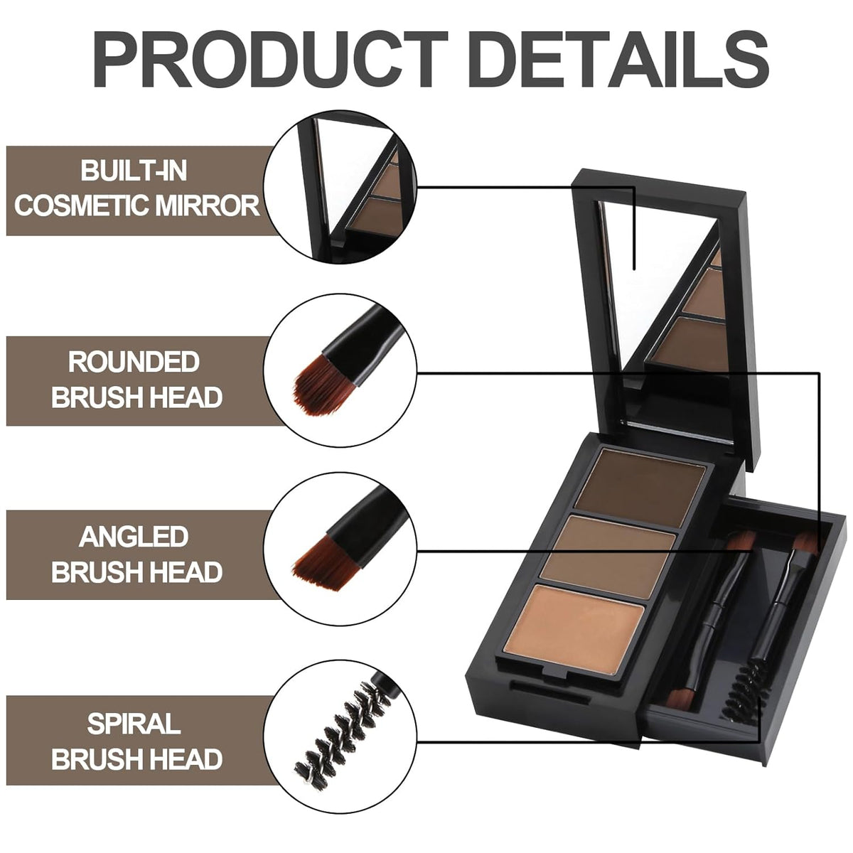 3 Colors Eyebrow Makeup Kit, Professional Brow Contour Palette, Waterproof Long-lasting Eyebrow