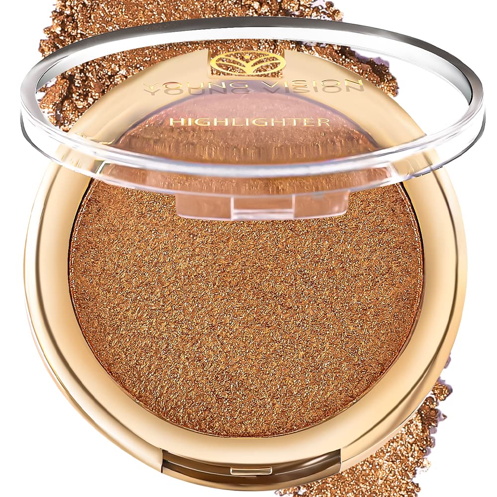 YOUNG VISION Pressed Powder Highlighter, Baked Natural Glow Contour Powder & Face Highlighter