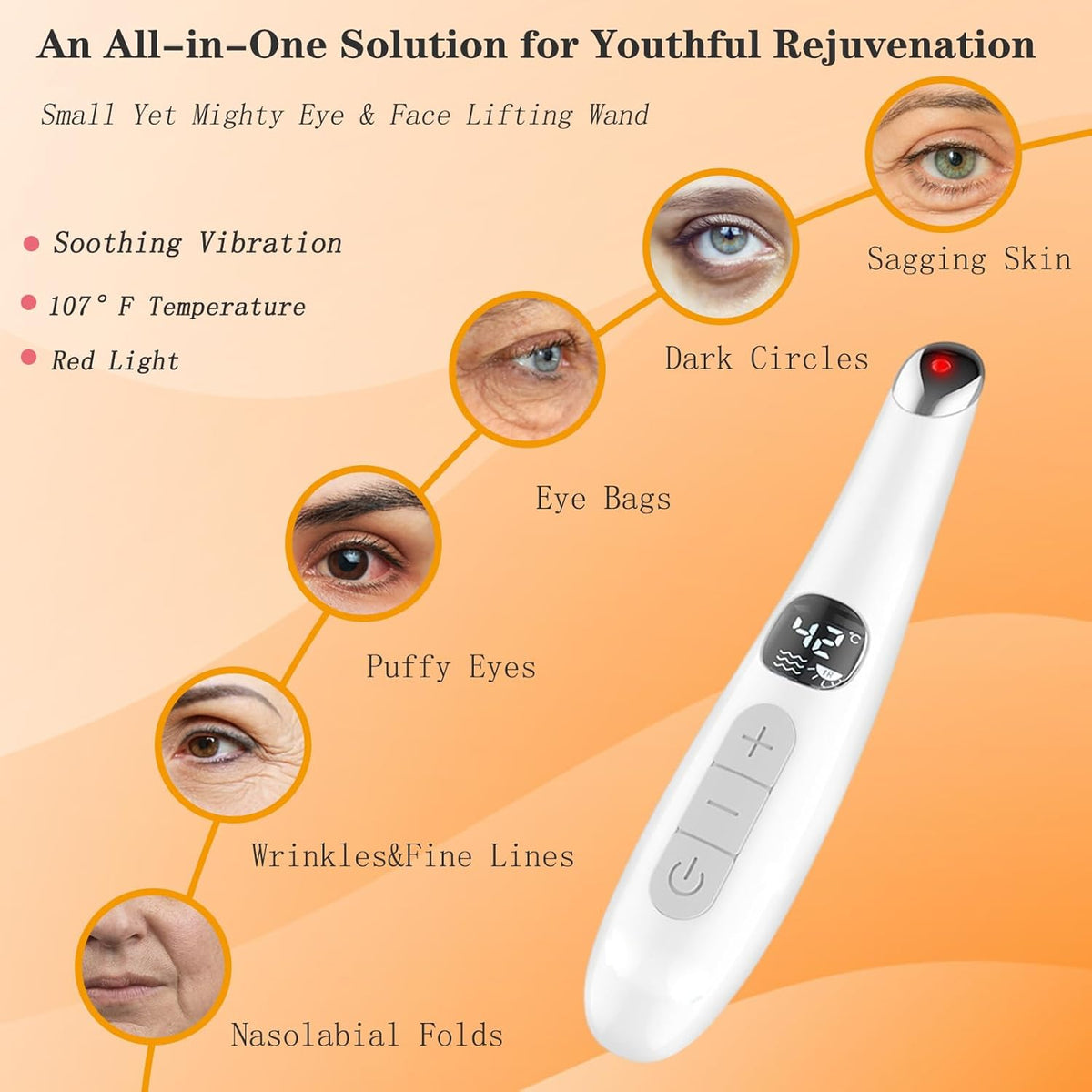 3 in 1 Eye Lift Wand, Vibrating 98°F to 113°F LCD Display Screen Massager for Dry Eyes, Dark