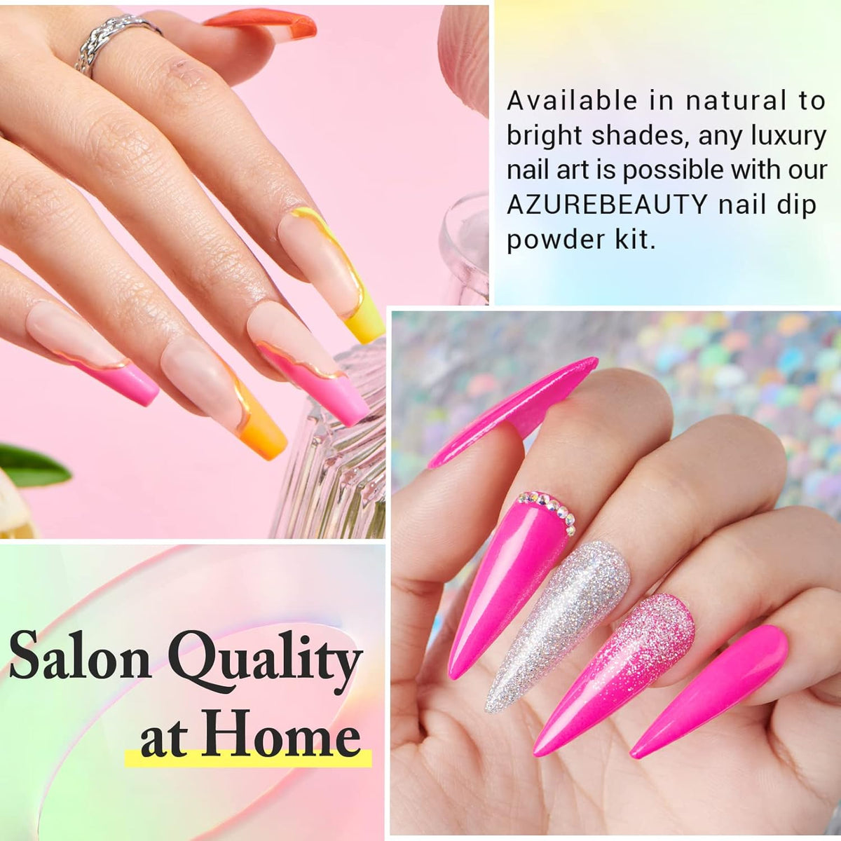AZUREBEAUTY 31 Pcs Dip Powder Nail Kit Starter, 20 Colors Neon Glitter Purple Blue Yellow Dipping