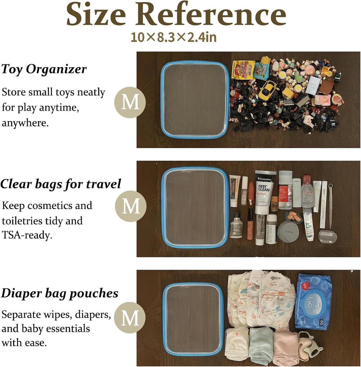 4 pcs Clear Zipper Pouches,Hard Shell Zipper Case, Toiletry Bag for Travel, CLear Diaper Bag