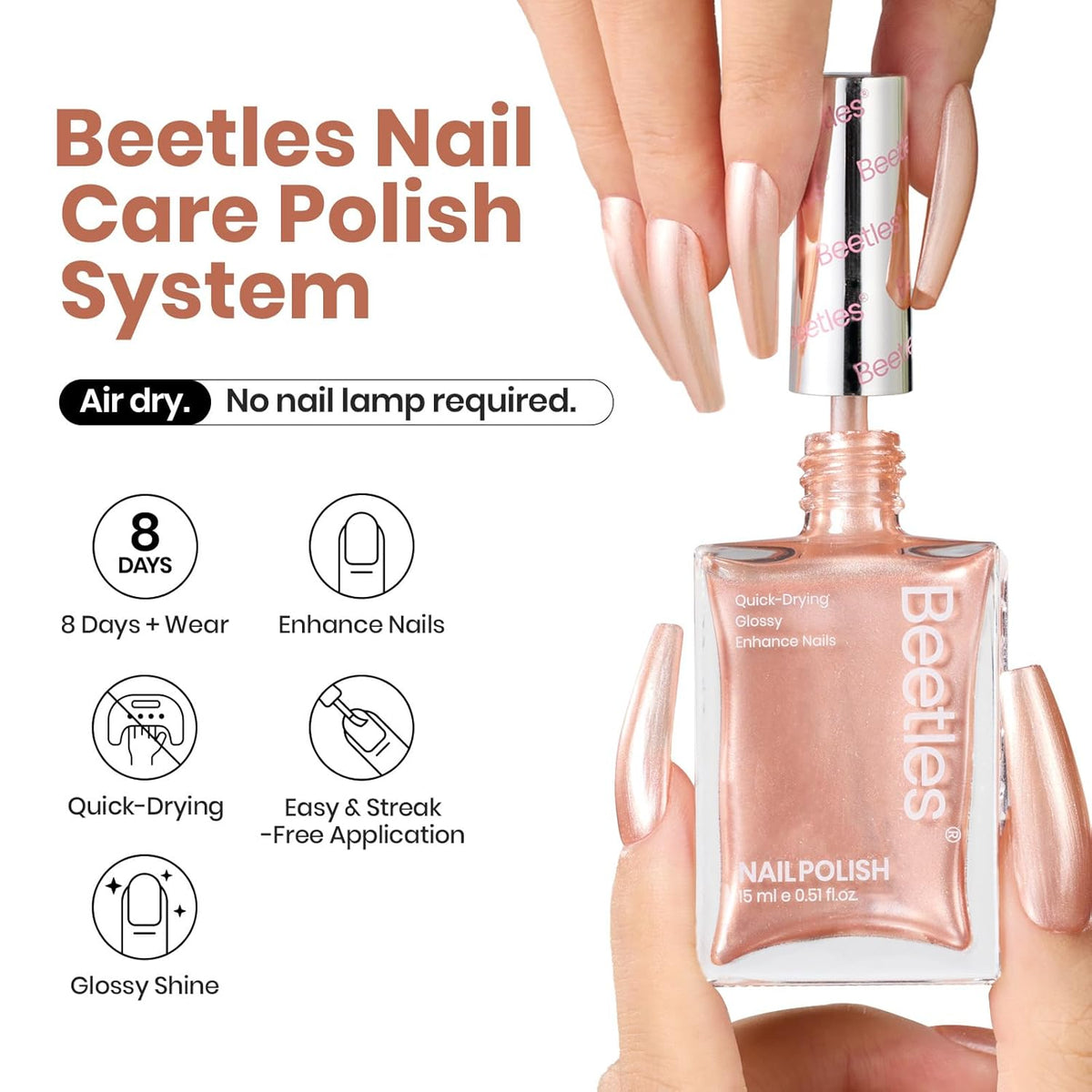 Beetles Pearl Nail Polish, 15ml Blush of Pearls Nail Polish, Champagne Pearl Color Fast Drying &