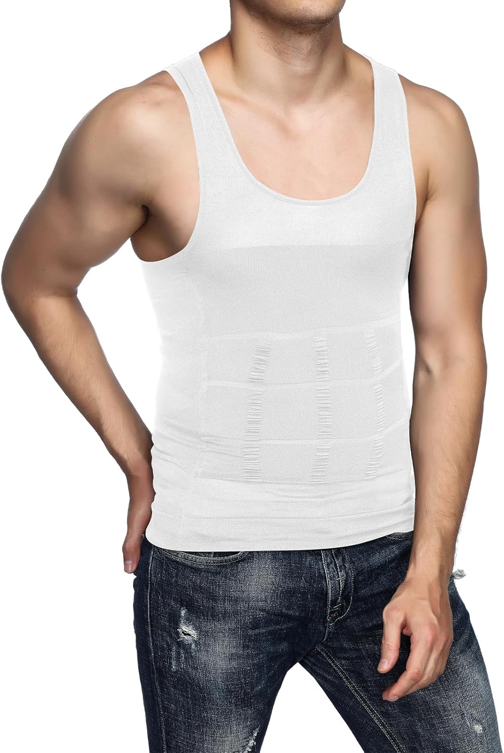 Odoland 5 Pack Men's Compression Shirt Short Sleeve Vest Set, Body Shaper Shapewear Tank Top Base