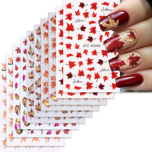 10 Sheets Fall Nail Art Stickers Decals Thanksgiving Nails Decals Autumn Maple Leaf Nails Stickers