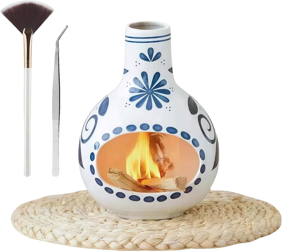 Handmade Ceramic Palo Santo Holder Burner & Sage Holder - Mini Tabletop Chiminea Burner Tray with
