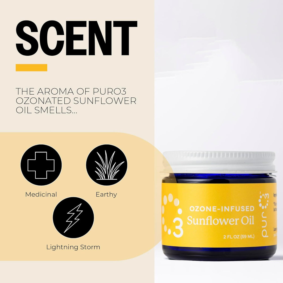 PurO3 Ozonated Sunflower Oil – Pure, Natural, Organic Skincare for Face & Body – Oxygenated Healing