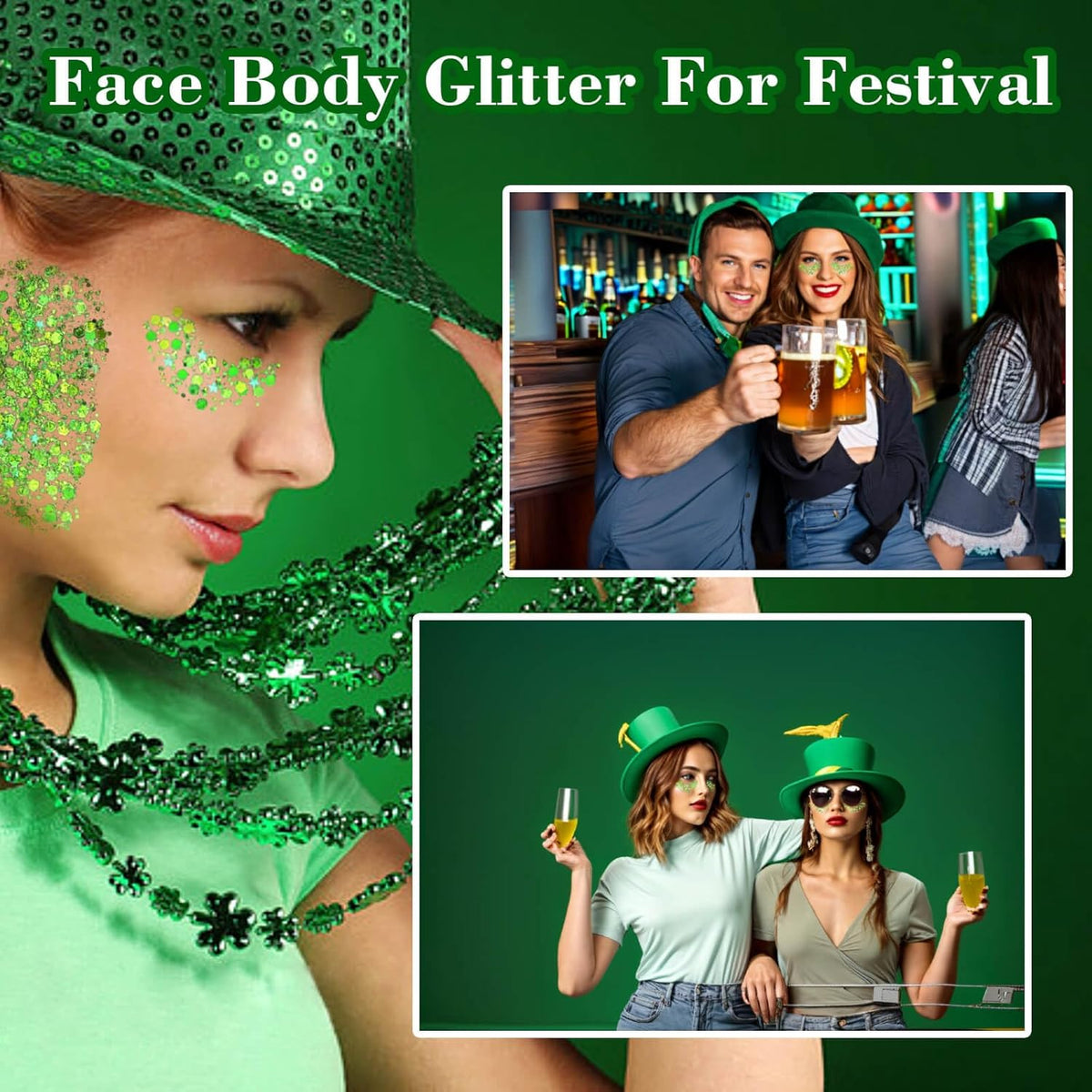 MEICOLY St Patricks Day Accessories,St Patricks Day Outfits for Women,Lime Green Face Glitter,Light