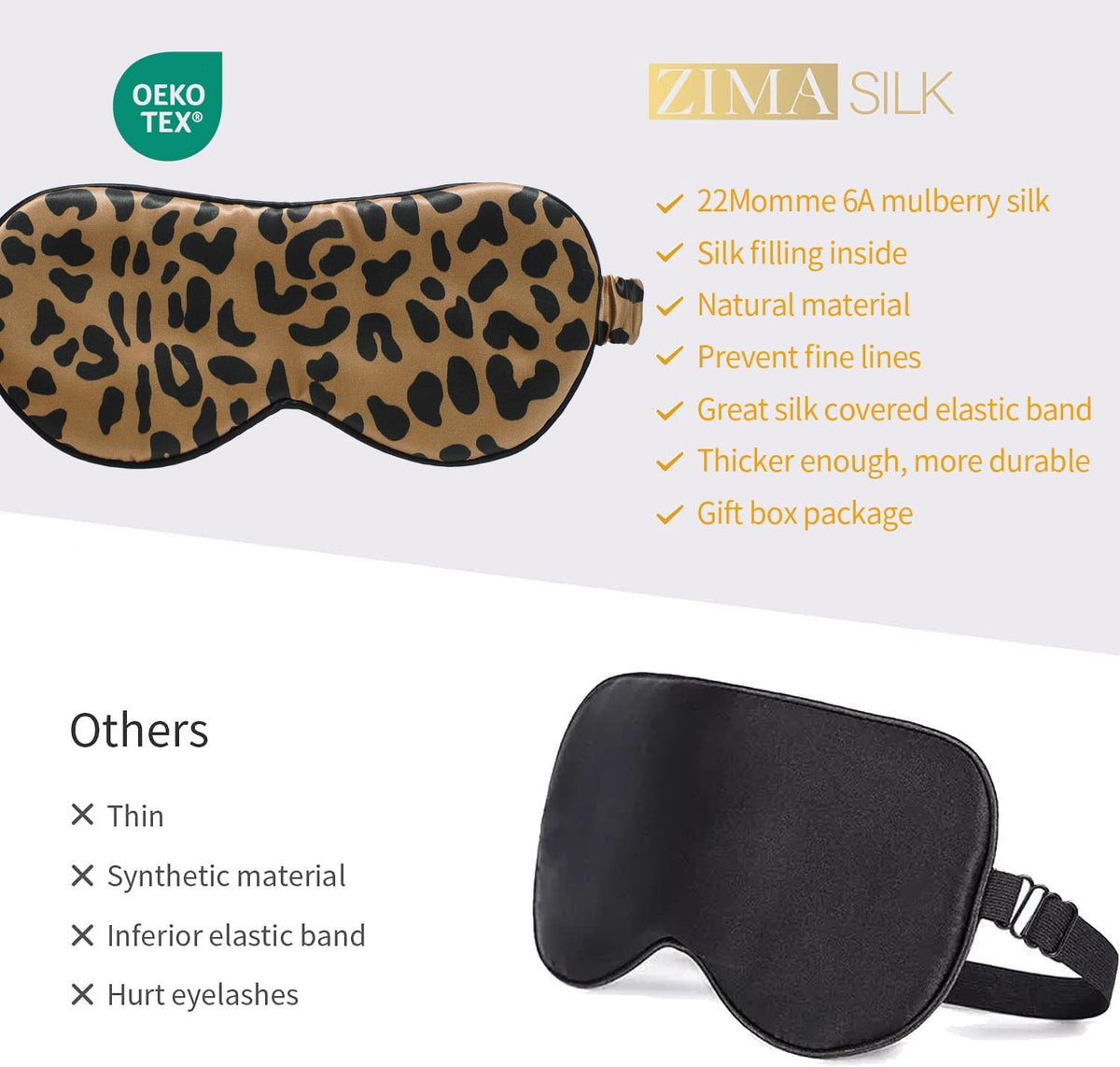 ZIMASILK Adjustable 100% 22 Momme Mulberry Silk Sleep Mask for Sleeping, Filled with Premium